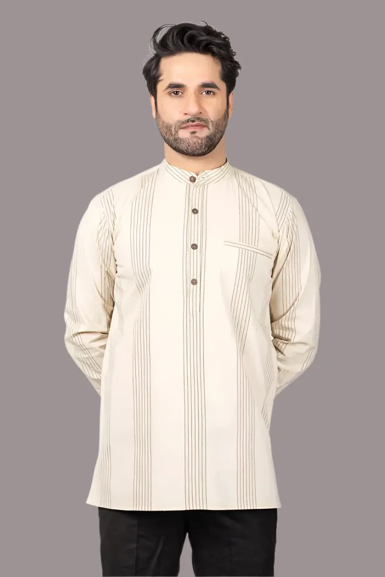 Two-Tone Yarn Dyed Cream Short Kurta