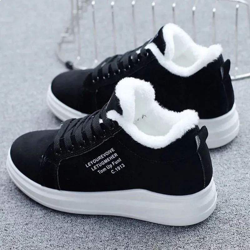 Winter Warm Women Vulcanized Shoes Fur Plush Casual Shoes Lace Up Fashion Platform Sneakers Women Snow Boots Zapatillas Mujer