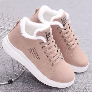 Winter Warm Women Vulcanized Shoes Fur Plush Casual Shoes Lace Up Fashion Platform Sneakers Women Snow Boots Zapatillas Mujer