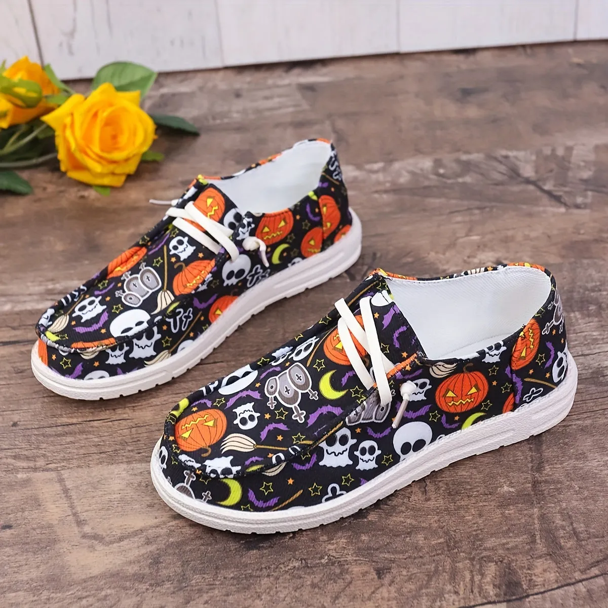 Women's Halloween Horror-Style Skateboard Shoes | Non-Slip Flat Shoes with Soft Bottom Skate Shoes | Lightweight Lace-Up Outdoor Shoes