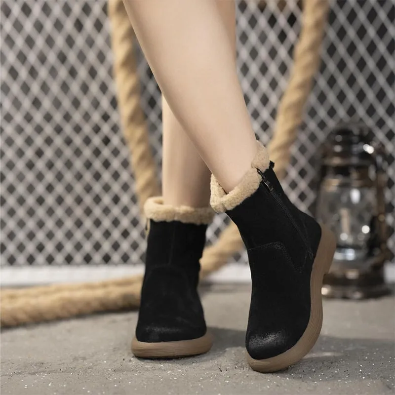 Womens Handmade Leather Ankle Boots Short Boots Side Zipper in Coffee/Black