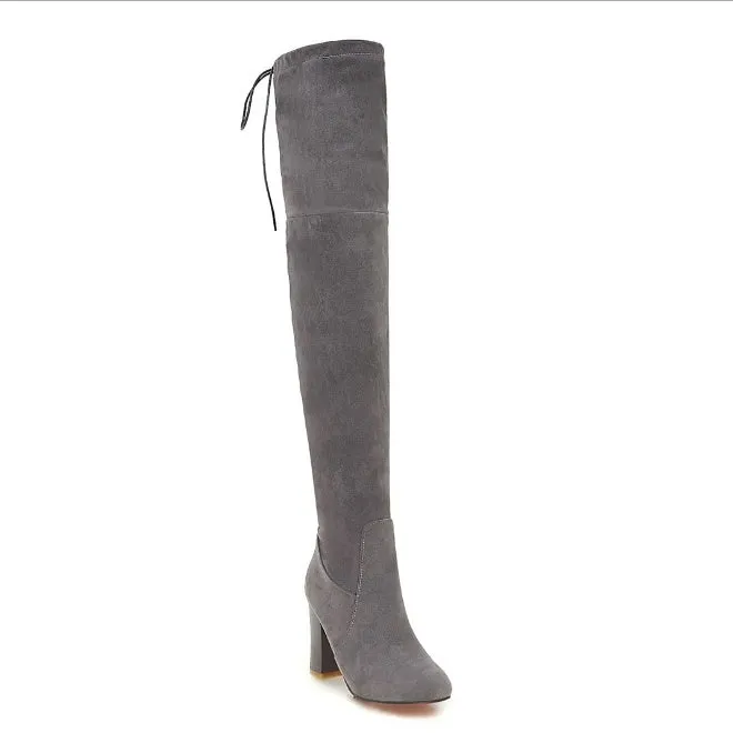 Women's Knee Boots with Stretch Faux Suede