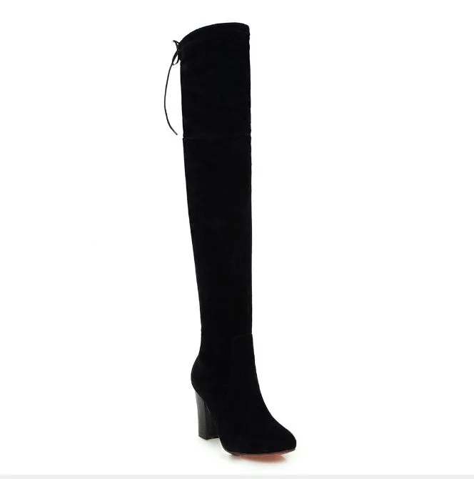 Women's Knee Boots with Stretch Faux Suede