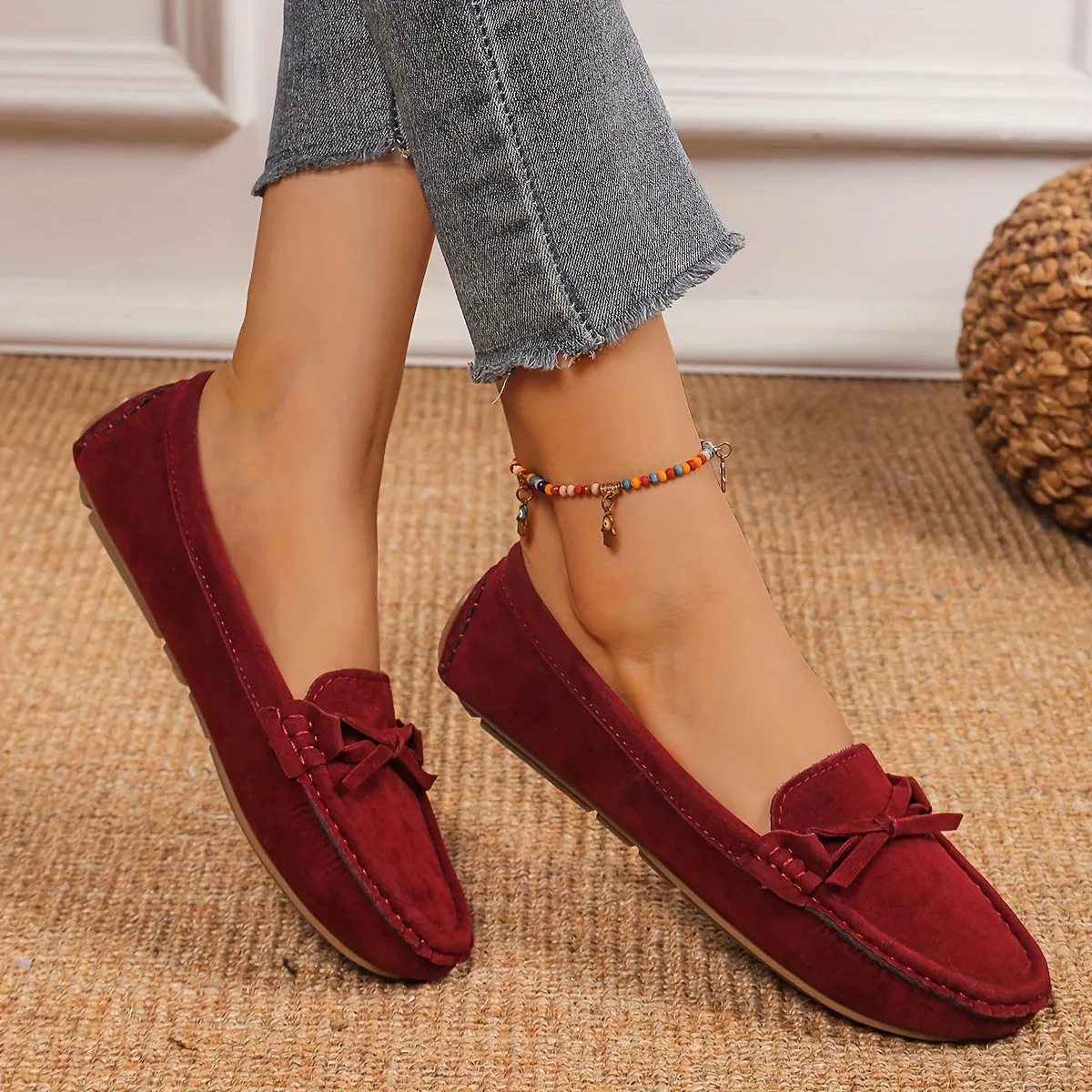 Women's Retro Flat Loafers, Bow Detail Round Toe Slip On Shoes, Casual Soft Sole Casual Wear Shoes