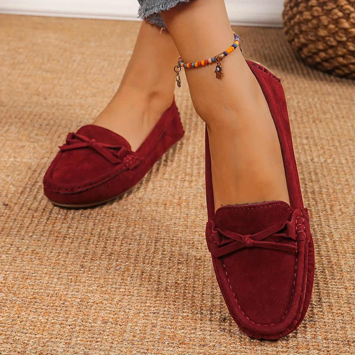 Women's Retro Flat Loafers, Bow Detail Round Toe Slip On Shoes, Casual Soft Sole Casual Wear Shoes