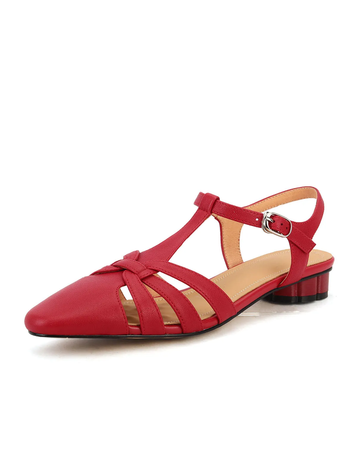 Women's Solid Color Pointed Toe Leather Flat Sandals