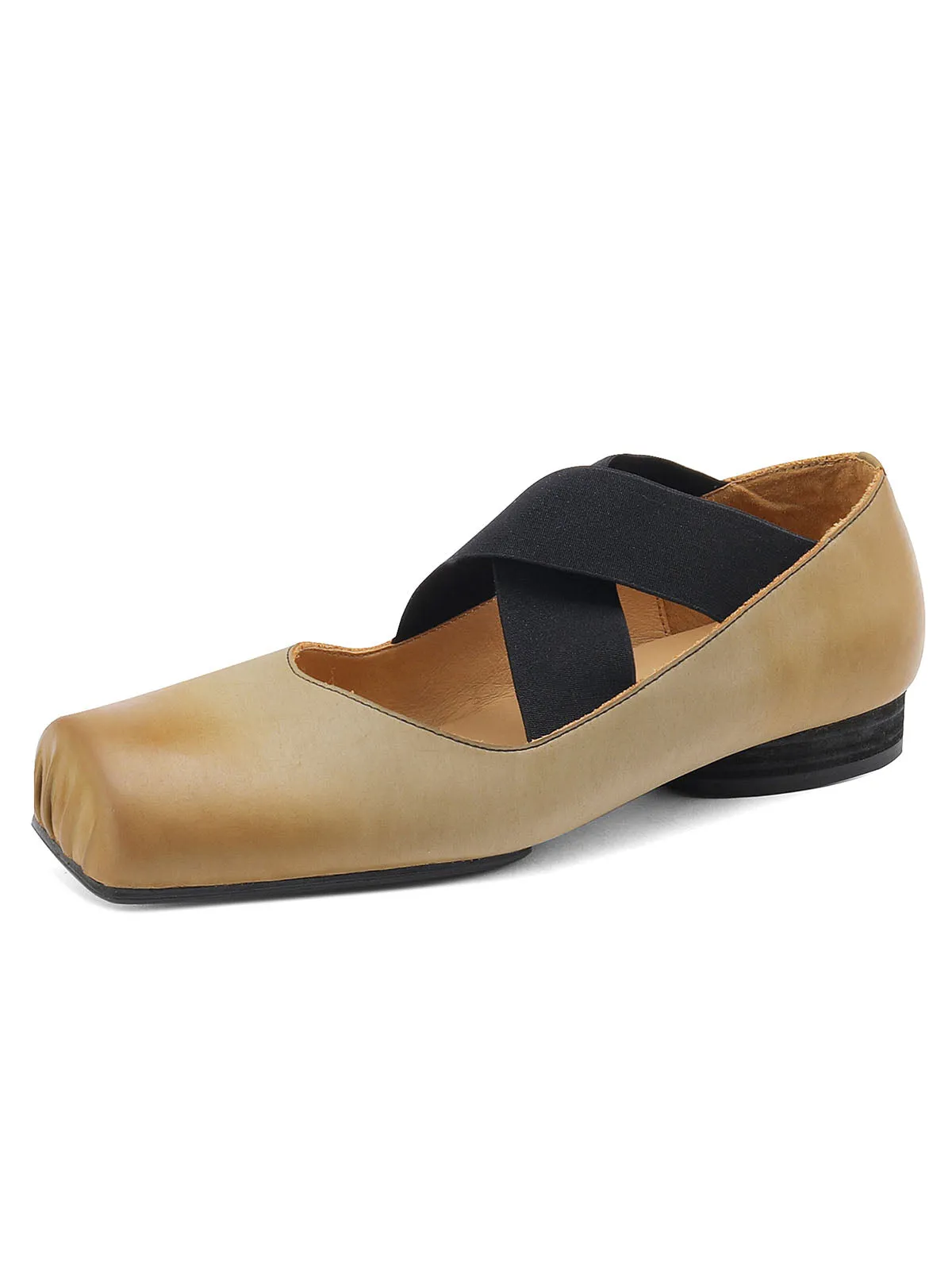 Women's Square Toe Mary Jane Solid Color Leather Ballerina