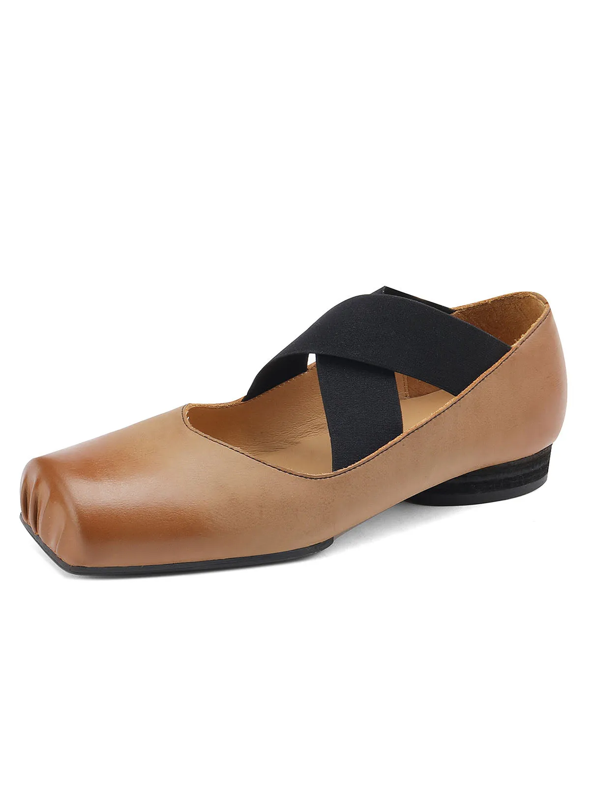 Women's Square Toe Mary Jane Solid Color Leather Ballerina