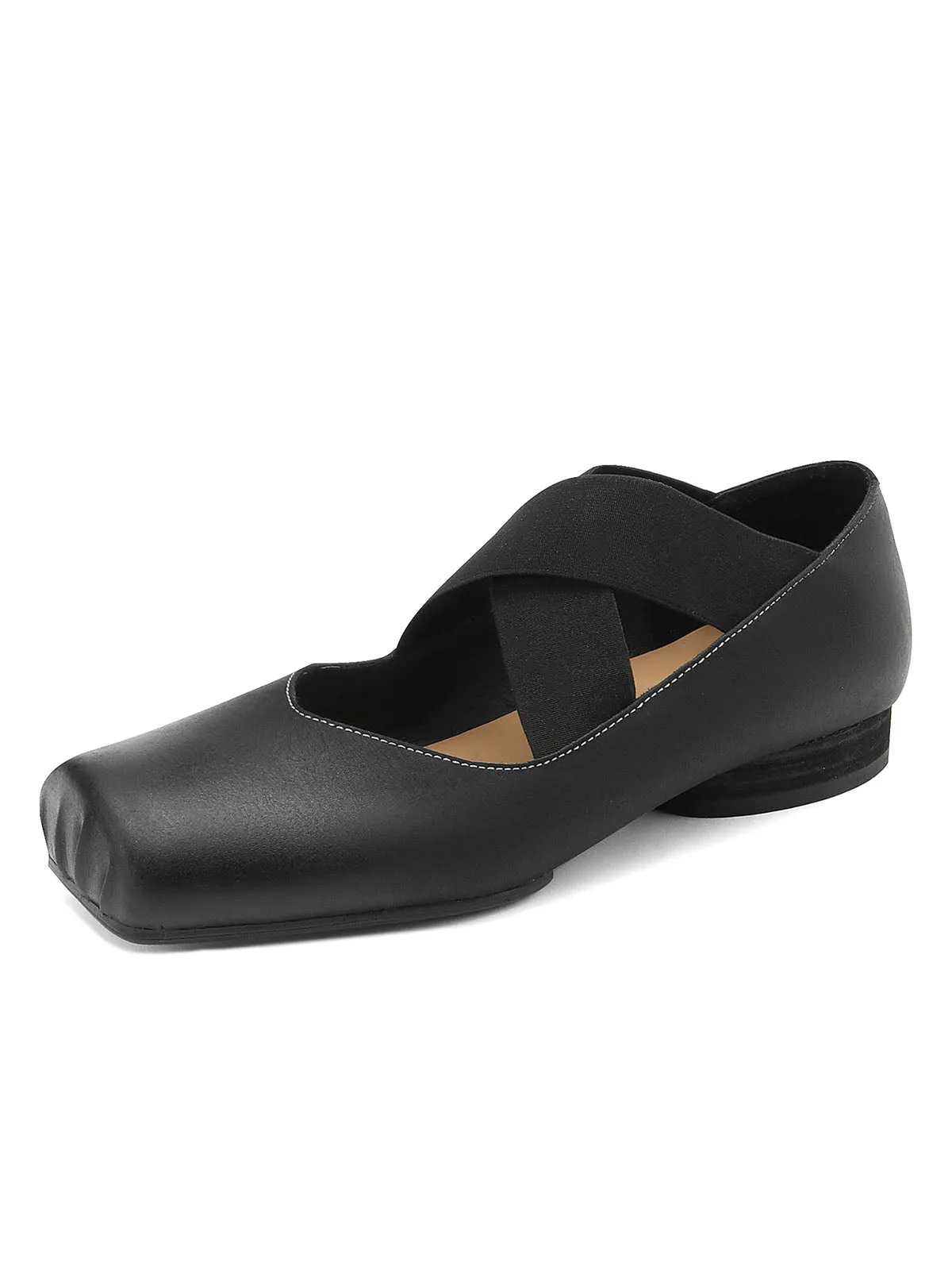 Women's Square Toe Mary Jane Solid Color Leather Ballerina