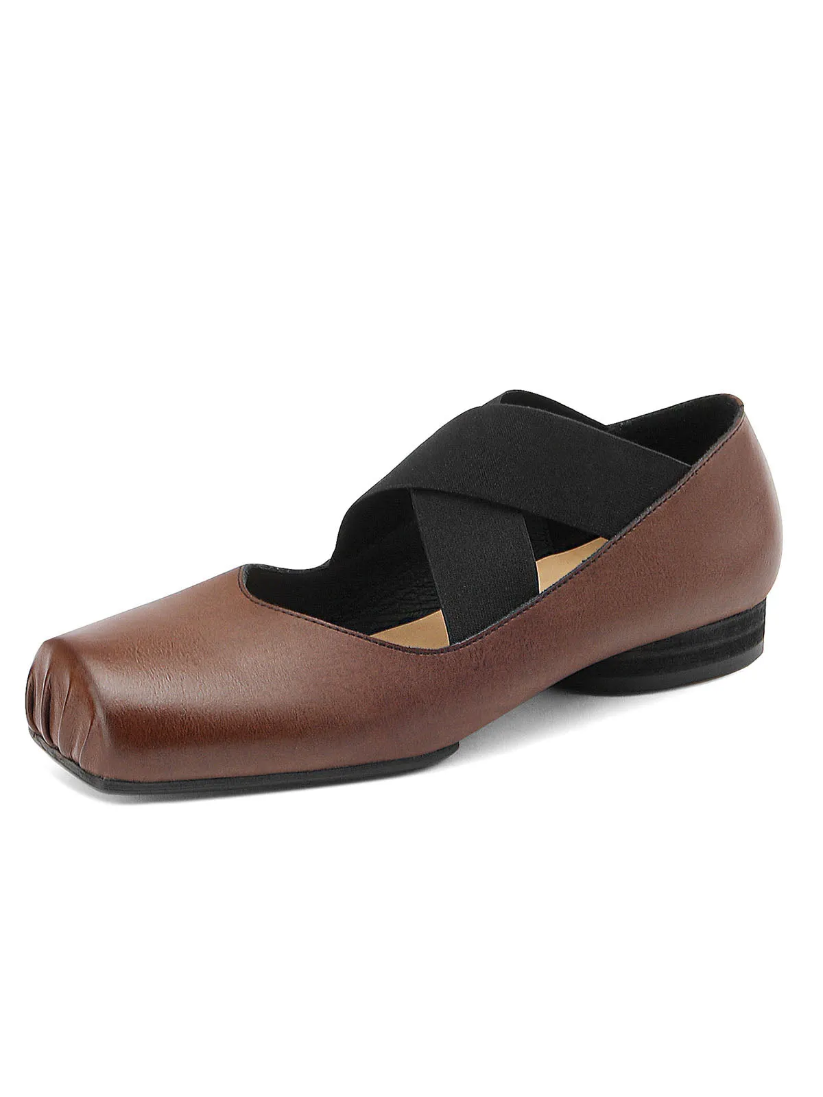 Women's Square Toe Mary Jane Solid Color Leather Ballerina