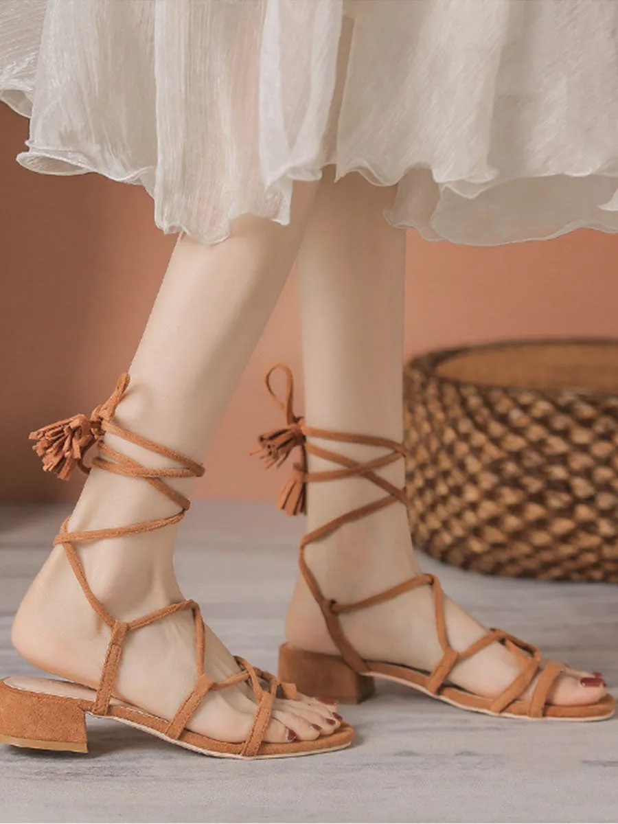 Women's Strap Round Toe Chunky Heel Boho Sandals