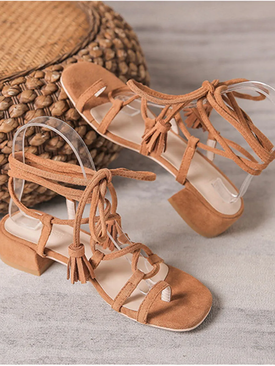 Women's Strap Round Toe Chunky Heel Boho Sandals