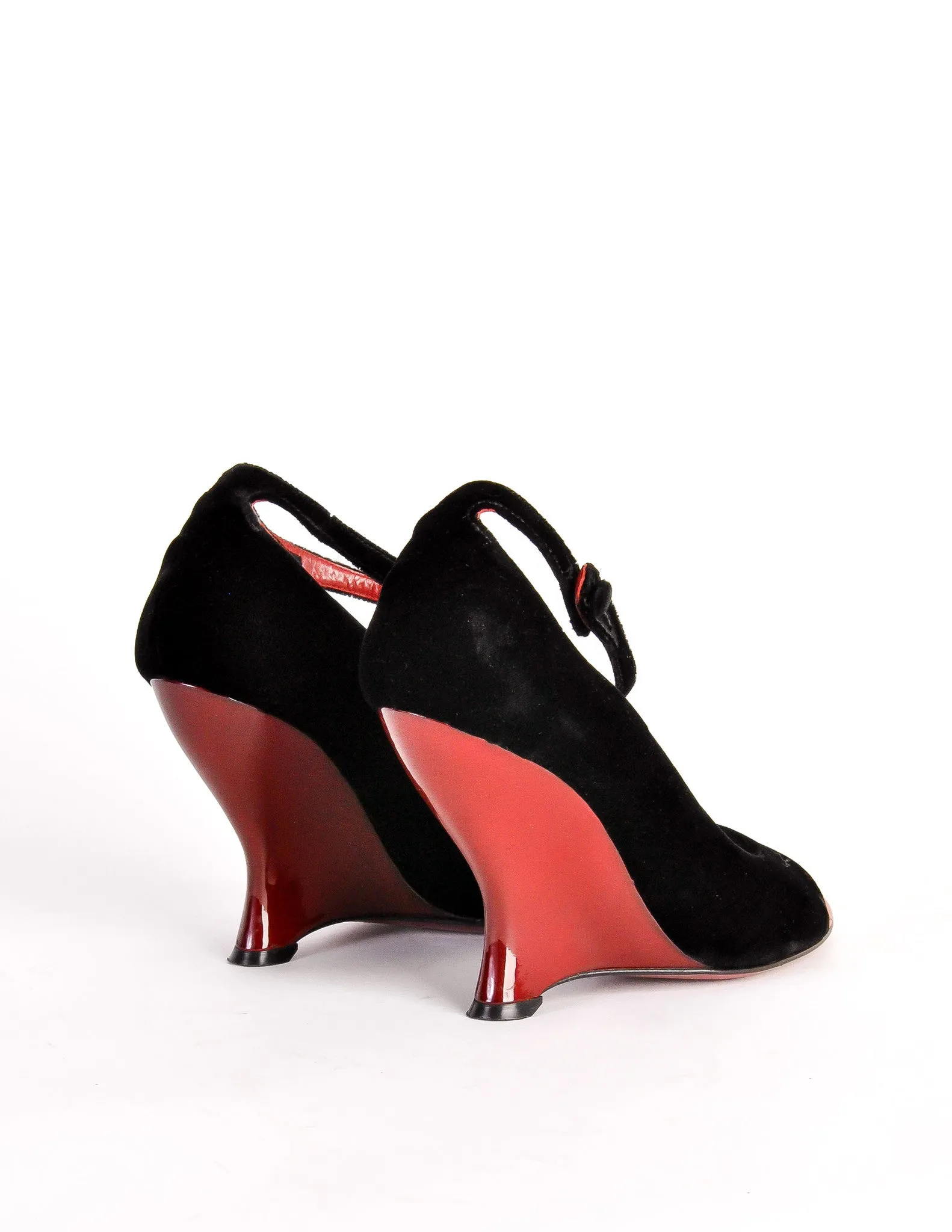 Yves Saint Laurent Vintage Black Velvet & Red Curved Wedge Heels